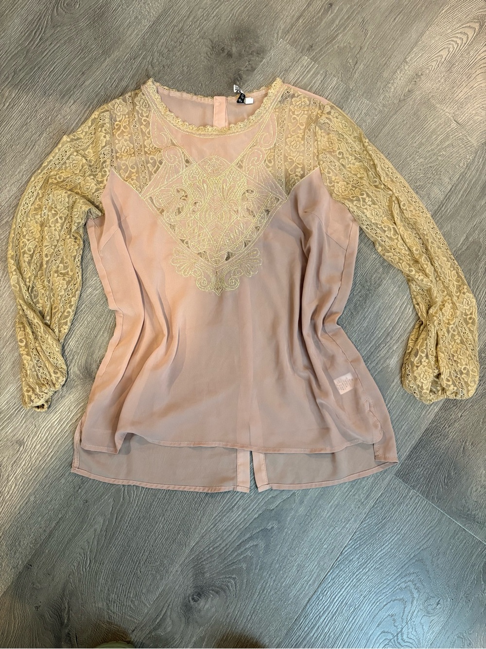 Blush Pink Top with Cream Lace Sleeves